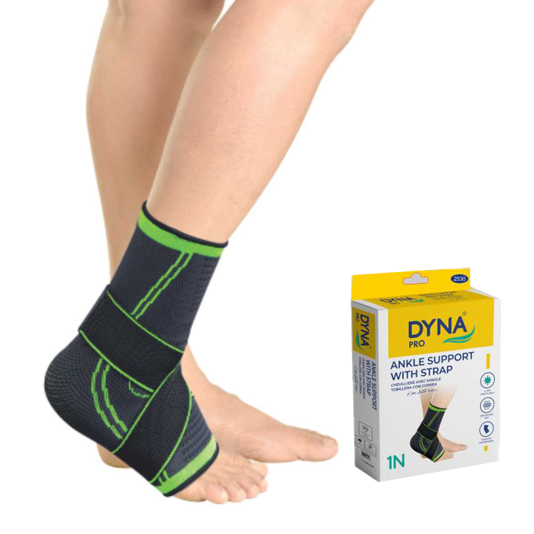 Ankle Support With Strap Grey/Green (M) -Dyna Pro Available at Online Family Pharmacy Qatar Doha