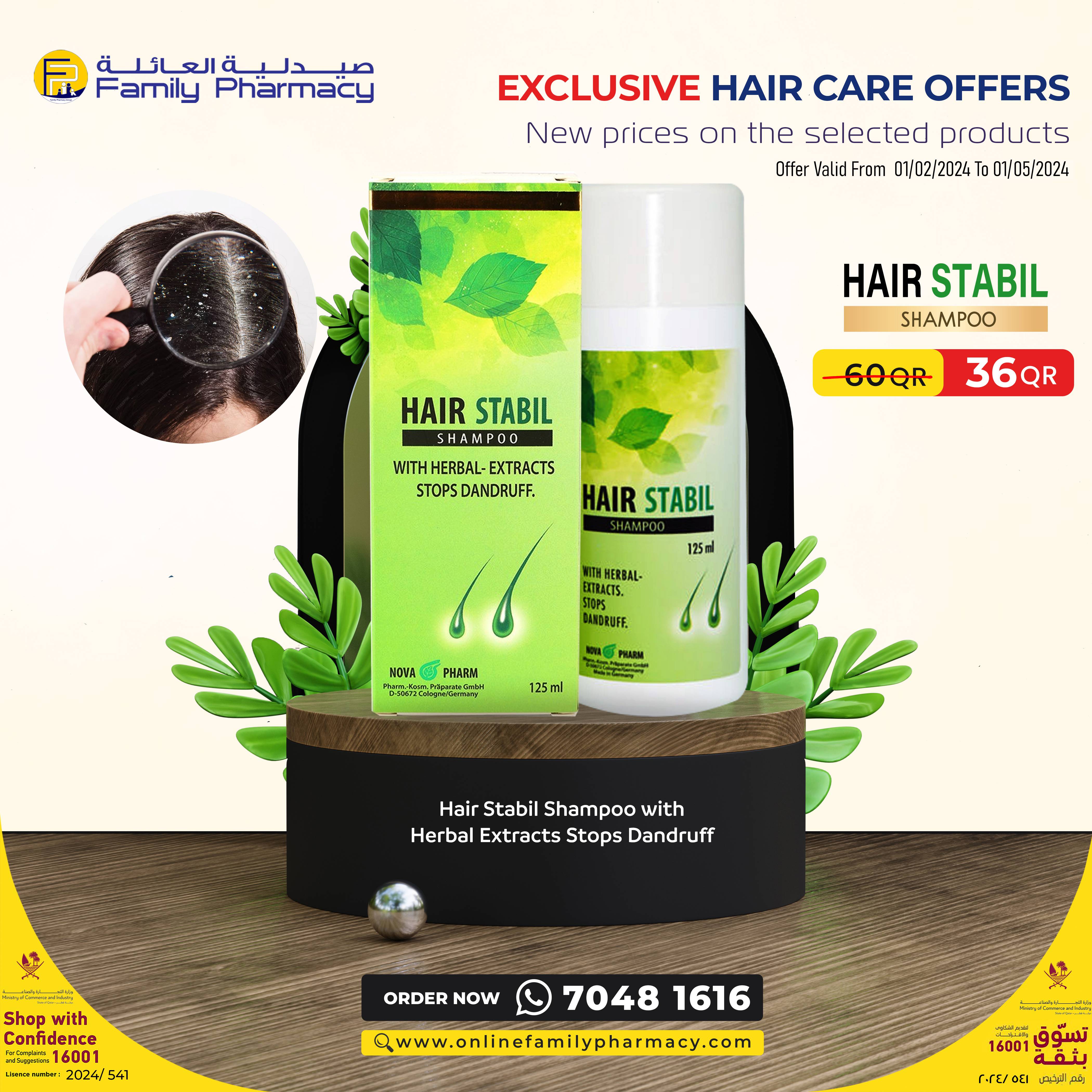 Hair Stabil Shampoo 125Ml [Herbal] - Nova (Offer) Available at Online Family Pharmacy Qatar Doha