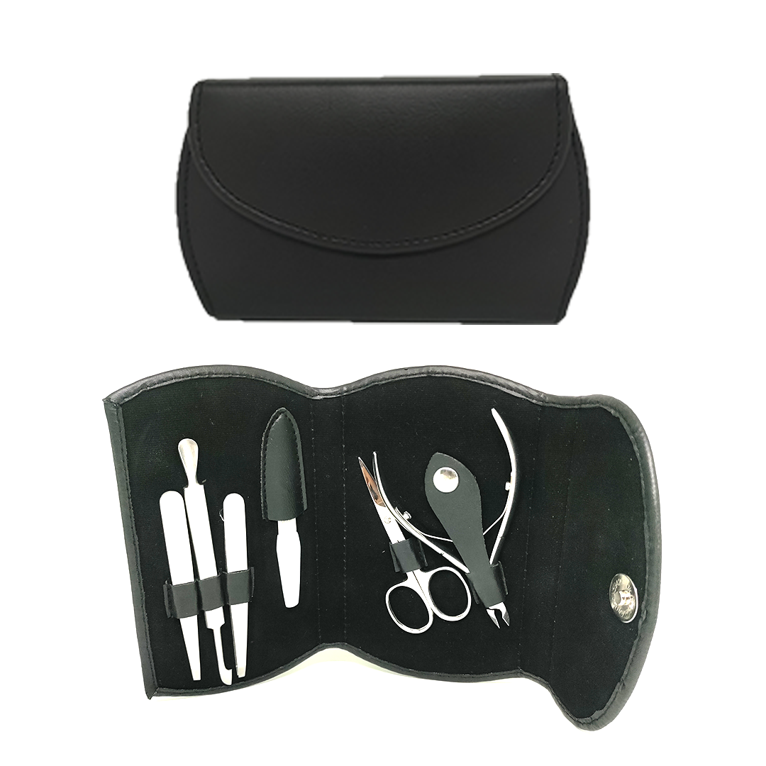 Manicure Kit [6 Pcs] Artificial Leather Black [bse-1717] - Mexo Available at Online Family Pharmacy Qatar Doha