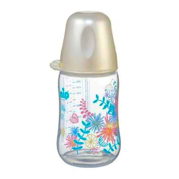 buy online Feeding Bottle Plastic W/silic Teat - Babico White Flowr 260 Ml  Qatar Doha