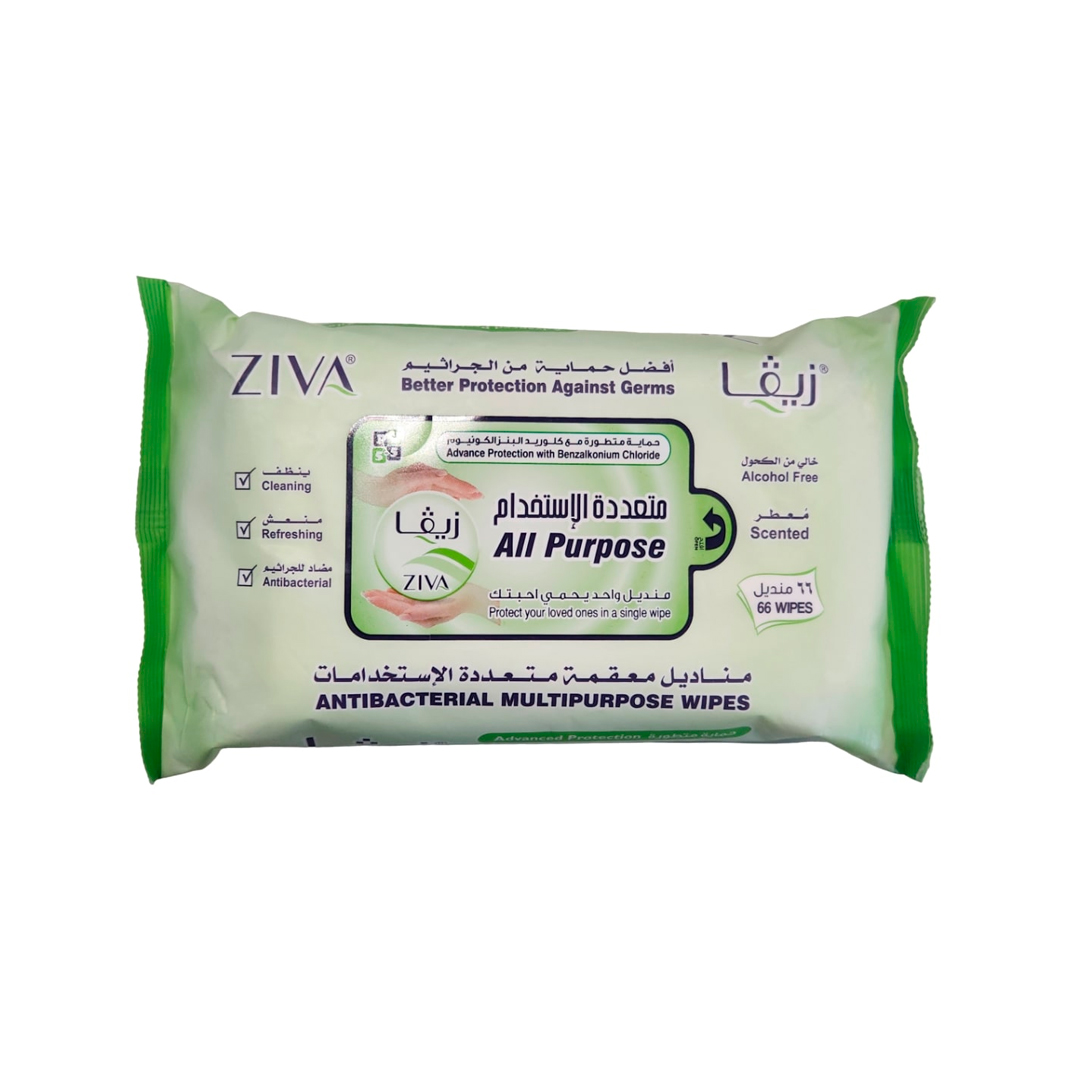 Ziva All Purpose Anti Bacterial Wipes 66'S product available at family pharmacy online buy now at qatar doha