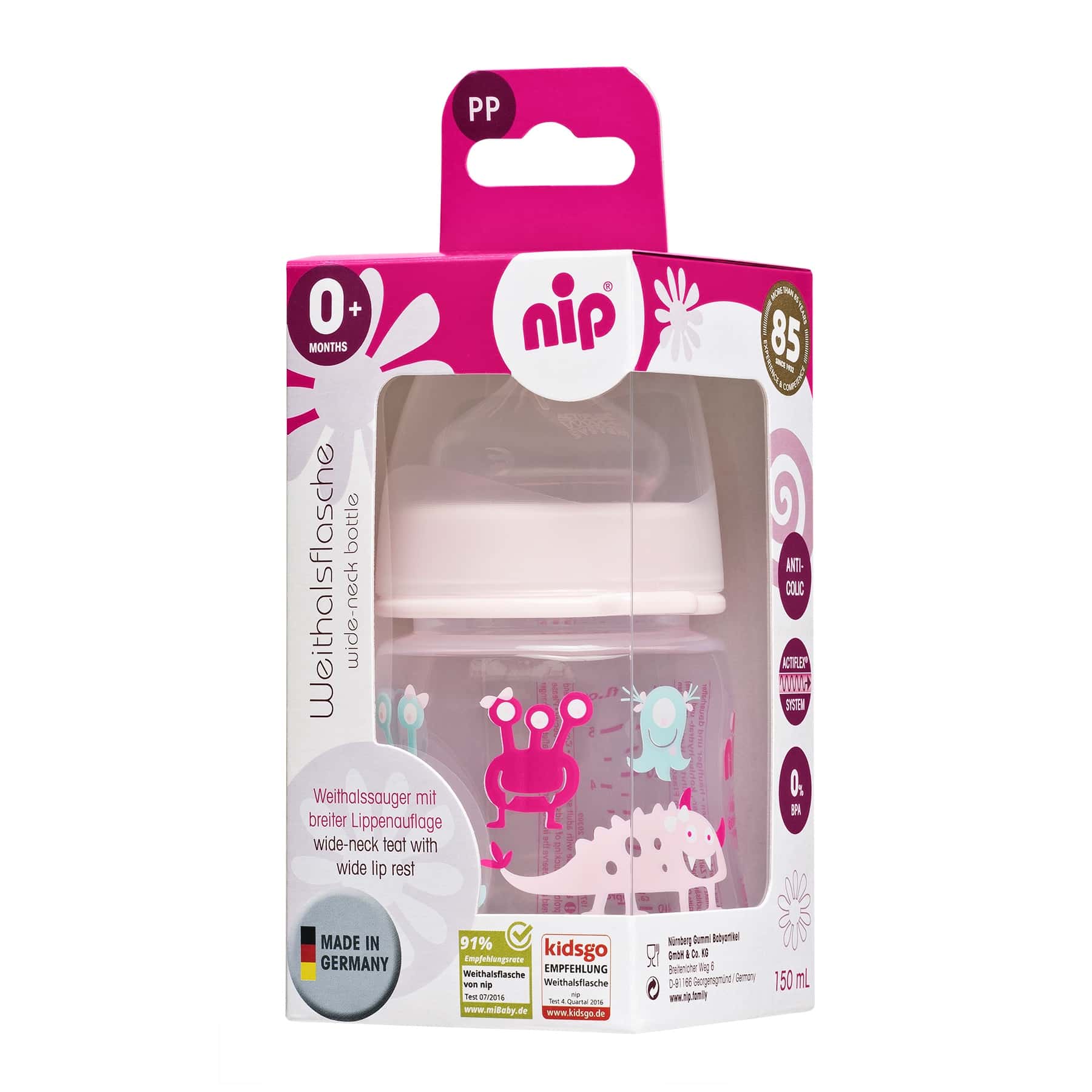 buy online Wide Neck Pp Bottle-monster Pink 150ml #350564 - Babico 150ml  Qatar Doha