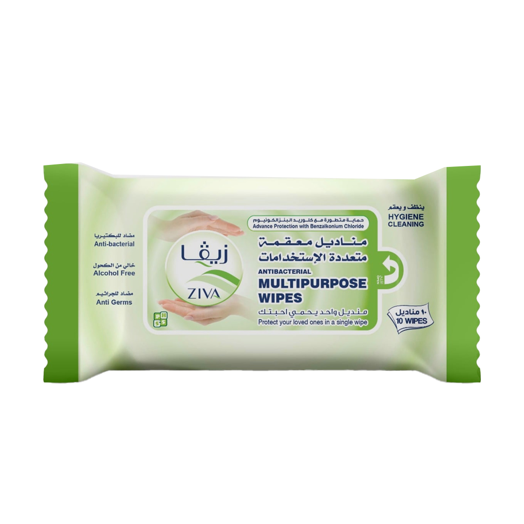 Antibacterial Multipurpose Wipes 10'S #Ziva product available at family pharmacy online buy now at qatar doha